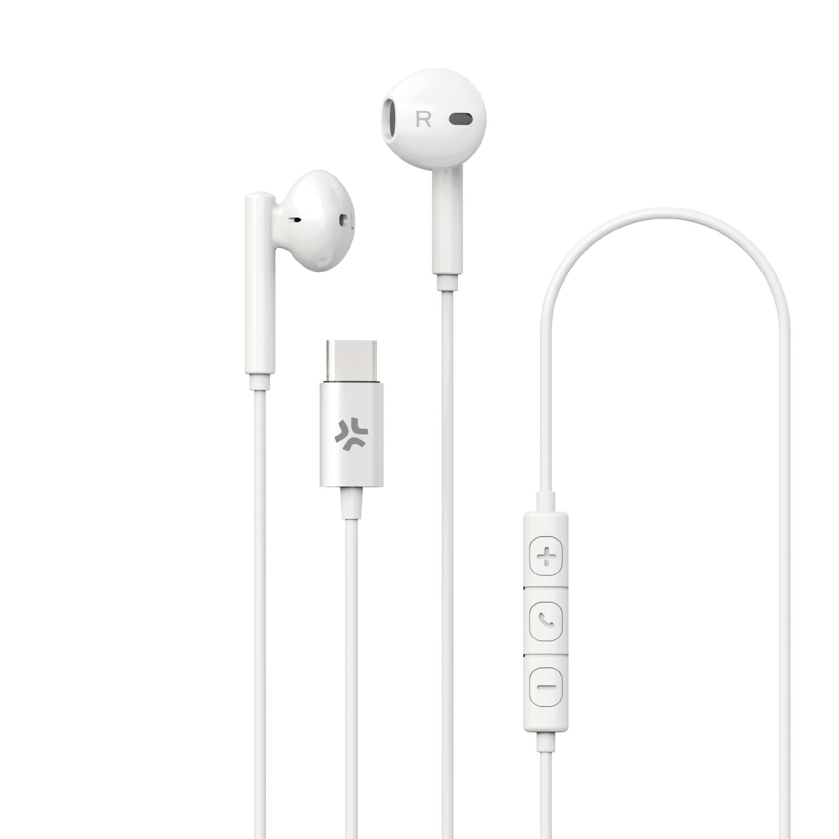 celly wired earphones usb-c stereo white