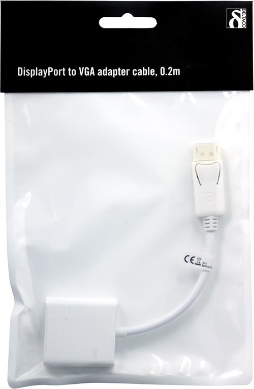 DELTACO DisplayPort till VGA-adapter - vit, 0,2m